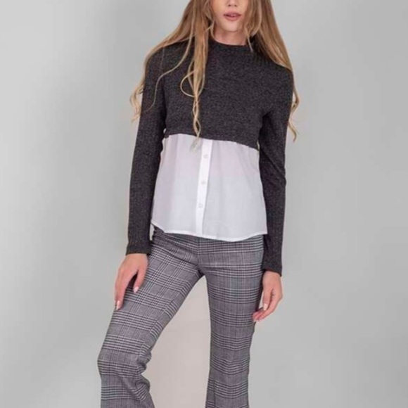 H by Halston Mock Layer Mixed Media Sweater Shirt Large - Picture 14 of 14